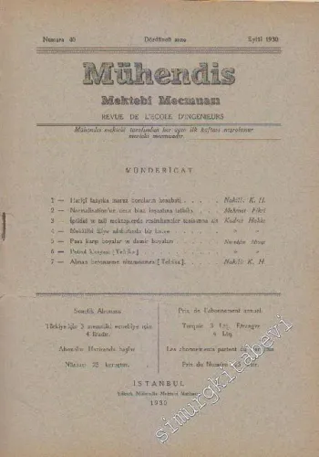 Mühendis Mektebi Mecmuası - Sayı: 40    Yıl: 4  Eylül
