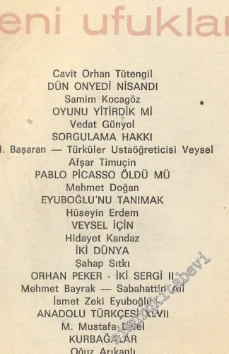 Yeni Ufuklar Aylık Sanat Fikir Dergisi - Sayı: 236, Mayıs 1973       1973