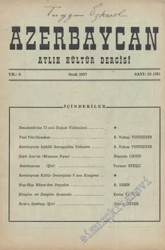 Azerbaycan - Aylık Kültür Dergisi - Sayı: 10 (58), Ocak 1957