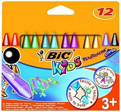 BİC ÜÇGEN 12 li MUM BOYA PLASTIC DECOR Eli Kirletmez