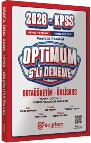 Saydam Yayınları 2026 Ortaöğretim Ön Lisans KPSS Genel Yetenek Genel Kültür Optimum Fasikül 5 Deneme Çözümlü