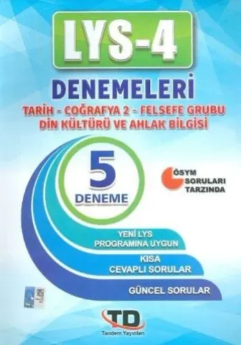 Tandem LYS-4 Tarih - Coğrafya 2 - Felsefe Grubu Din Kültürü Ve Ahlak Bilgisi Denemeleri 5 Deneme