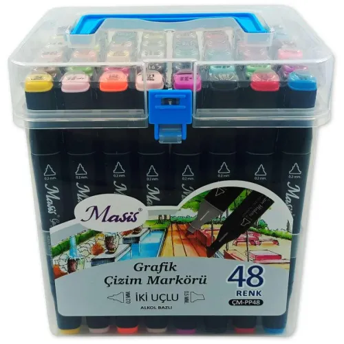Masis Grafik Çizim Marker set İki Uçlu, 48li Şeffaf PP Kutu