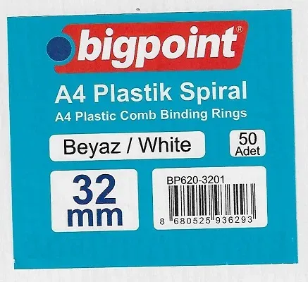 Plastik Spiral 32 mm Beyaz 50'li Kutu