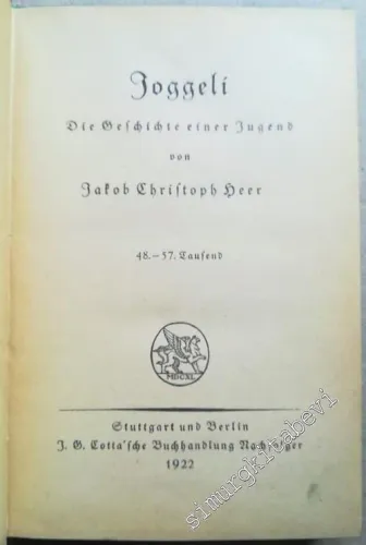Joggeli : Die Geschichte einer Jugend -        1922