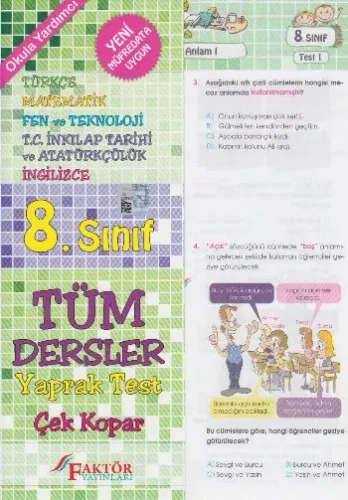 Faktör 8. Sınıf Tüm Dersler Yaprak Testler faktör Yayınları Komisyon